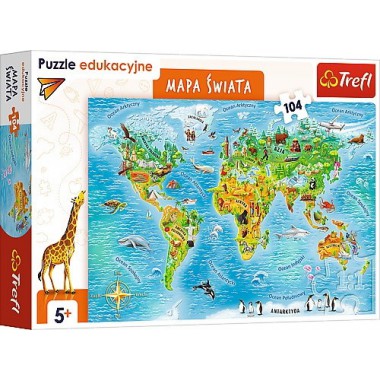 Trefl Puzzle 104 elementów Edukacyjne Mapa świata dla dzieci