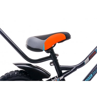 SUNBABY Rowerek dla chłopca 12 cali Tiger Bike z pchaczem czarno - pomarańczow - turkusowy