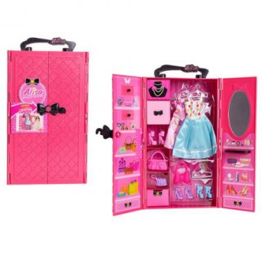 Askato Garderoba dla lalek z wyposażeniem różowa