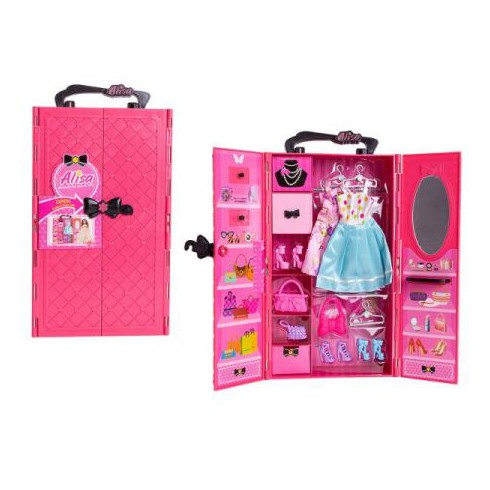 Askato Garderoba dla lalek z wyposażeniem różowa