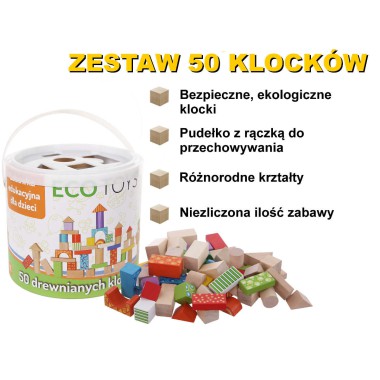 ZESTAW 50 KLOCKÓW DREWNIANYCH KLOCKI DREWNIANE DLA DZIECI