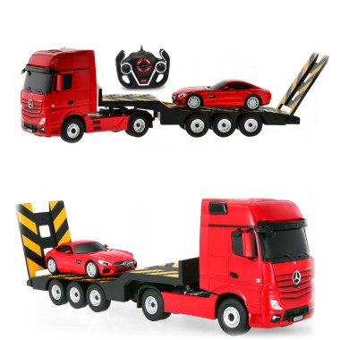 COIL Zdalnie sterowany samochód auto RC pilot duży zestaw 2 auta Mercedes Actros z lawetą 1:24 RTR czerwony