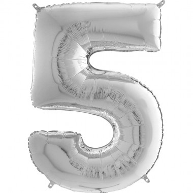 BALON FOLIOWY CYFRA 5 SREBRNY 36 CM