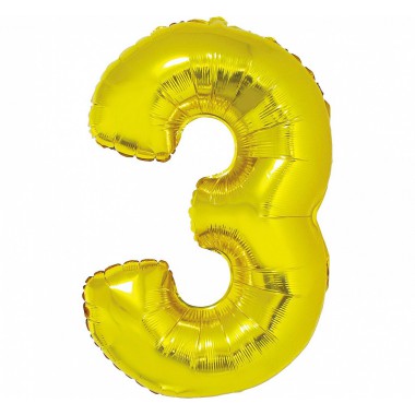 GODAN Balon foliowy cyfra 3 złoty 92 cm