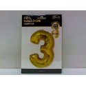 GODAN Balon foliowy cyfra 3 złoty 92 cm