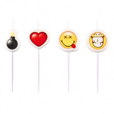 MINI ŚWIECZKI URODZINOWE Z OZDOBĄ SMILEY EMOTICONS EMOTKI 4 szt