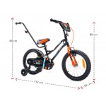 SUNBABY Rowerek dla chłopca 16 cali Tiger Bike z pchaczem czarno - pomarańczow - turkusowy