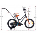 SUNBABY Rowerek dla chłopca 16 cali Tiger Bike z pchaczem czarno - pomarańczow - turkusowy