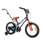 SUNBABY Rowerek dla chłopca 16 cali Tiger Bike z pchaczem czarno - pomarańczow - turkusowy