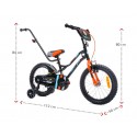 SUNBABY Rowerek dla chłopca 16 cali Tiger Bike z pchaczem czarno - pomarańczow - turkusowy