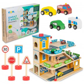 COIL Garaż parking samochodowy auta autka zestaw winda drewniany piętrowy