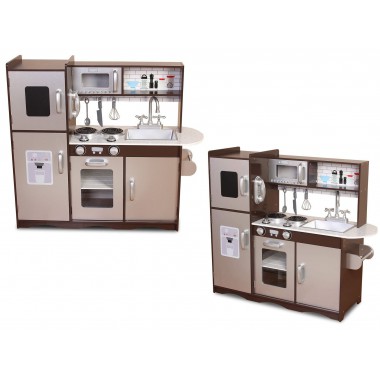 COIL Duża Drewniana Kuchnia dla dzieci brązowa z naczyniami