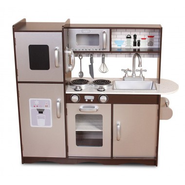COIL Duża Drewniana Kuchnia dla dzieci brązowa z naczyniami