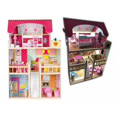 COIL Drewniany domek dla lalek z mebelkami i oświetleniem LED