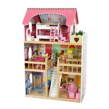 COIL Drewniany domek dla lalek z mebelkami i oświetleniem LED