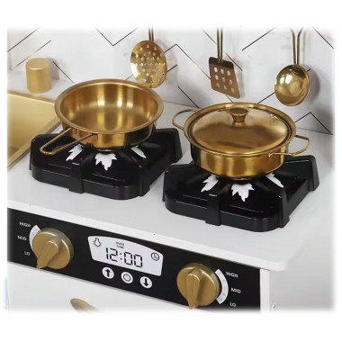 COIL Kuchnia drewniana dla dzieci + akcesoria światło LED duża zestaw garnki kran