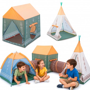 NAMIOT DLA DZIECI DOMEK TIPI DO DOMU OGRODU WIGWAM + TUNEL ZESTAW 5w1